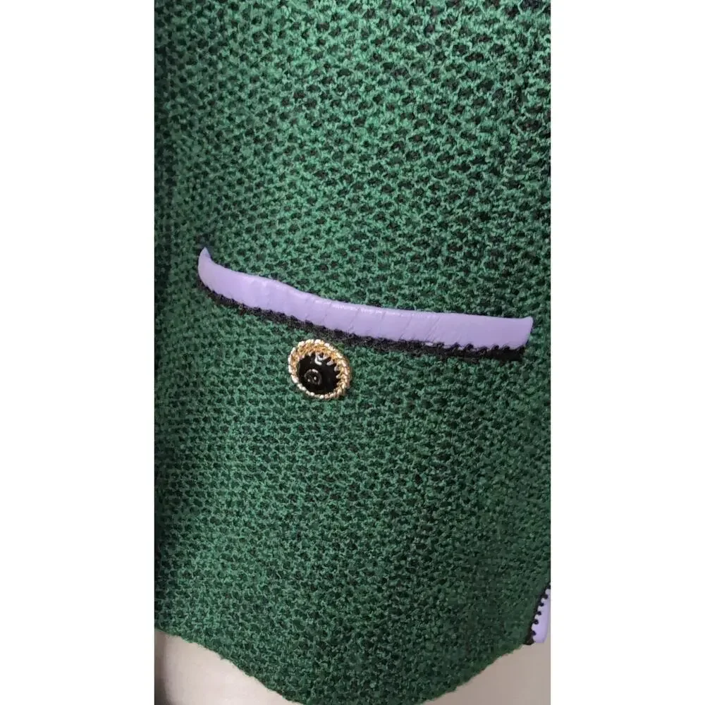 St John Santana Knit Blazer Green Gold Button Preppy Luxury Career Jacket - Picture 6 of 11